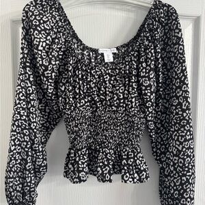 Sincerely Jules Monochrome Animal Print Smocked Blouse